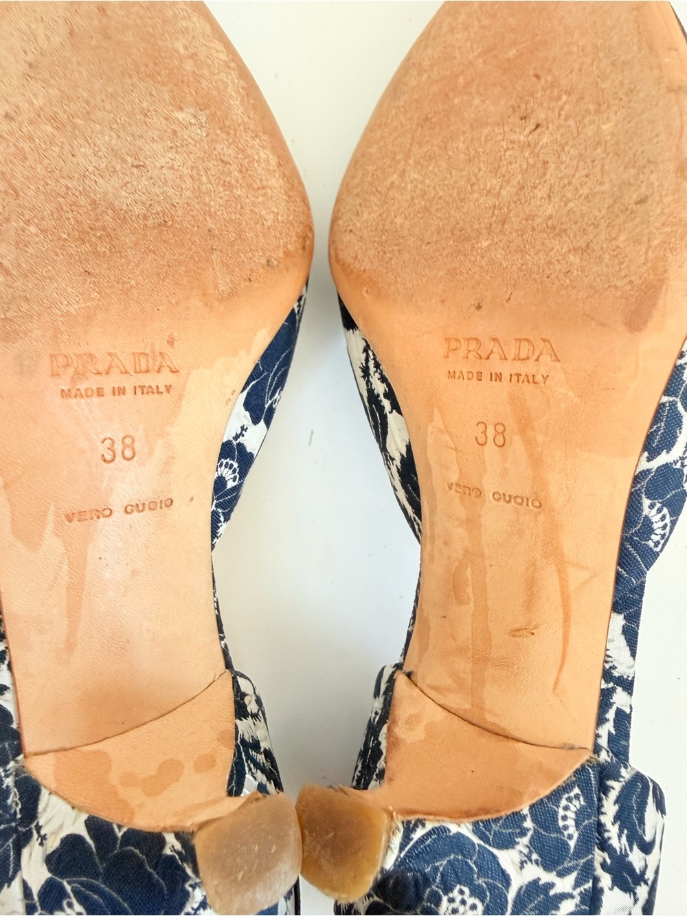 Prada Vintage Y2K 1P2937 Rose Jacquard Bleu D’Orsay Kitten Heels 38 - Picture 7 of 8